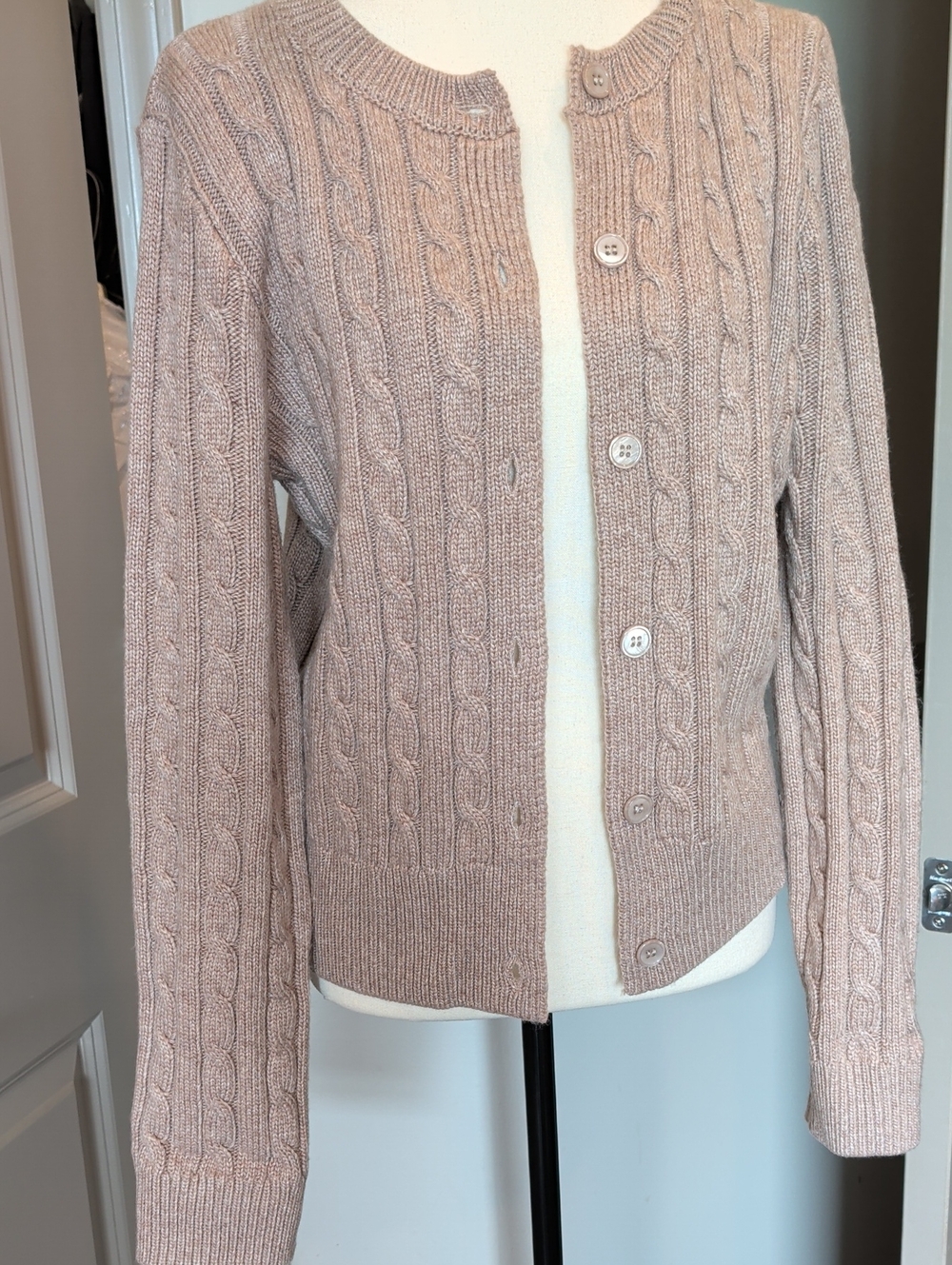 Vici Dusty Pink Cable-Knit Button Cardigan